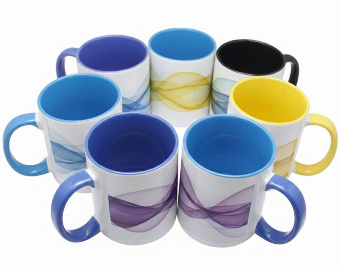 Tazas publicitarias con impresión panorámica | Blancas con interior y asa de color